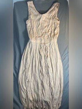 All Row crinkle Sleeveless Cream Midi Dress with Defined Waist